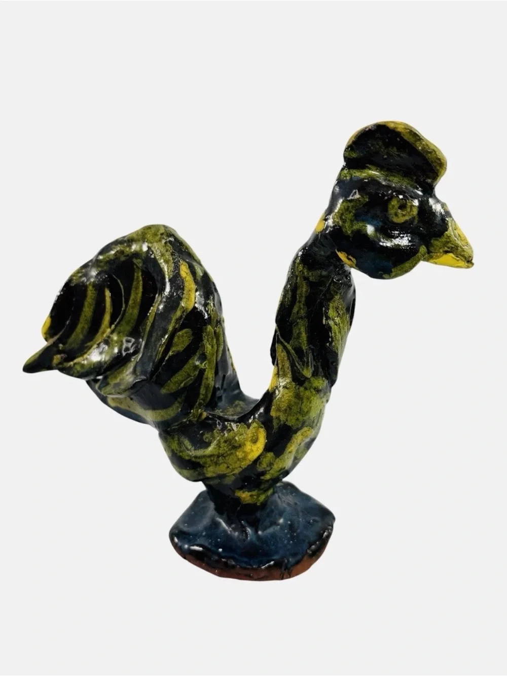 Vintage Mary Ferguson Pottery Folk Art Rooster Chicken Farmhouse Yellow Green